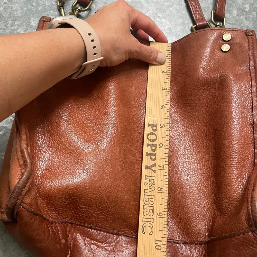 American Leather Co Triple Entry Satchel Brown Purse Bag Genuine Boho Minimalist - Picture 14 of 16